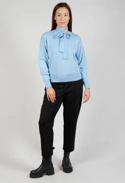 Crew Neck Jumper with Tie Neck in Breeze