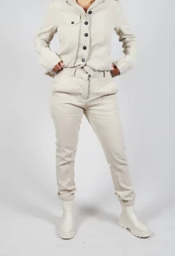 Crinkle Effect Trousers in Bone Mel