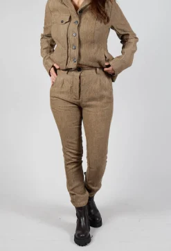 Crinkle Effect Trousers in Camel Mel