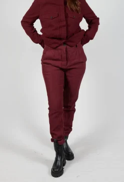 Crinkle Effect Trousers in Merlot Mel