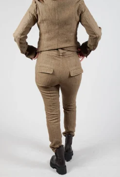 Crinkle Effect Trousers in Camel Mel