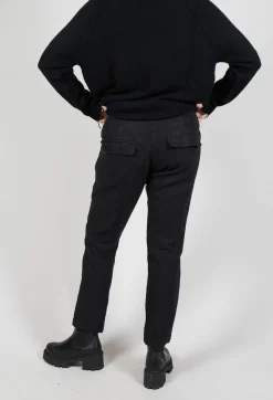 Crinkle Effect Trousers in Black Mel