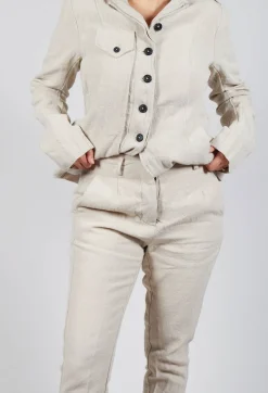 Crinkle Effect Trousers in Bone Mel