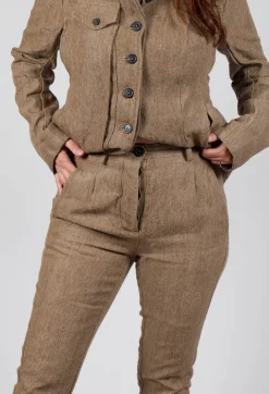Crinkle Effect Trousers in Camel Mel