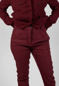 Crinkle Effect Trousers in Merlot Mel