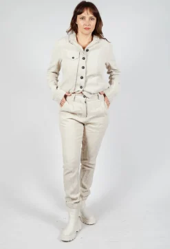 Crinkle Effect Trousers in Bone Mel