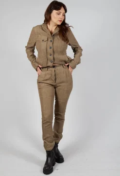 Crinkle Effect Trousers in Camel Mel