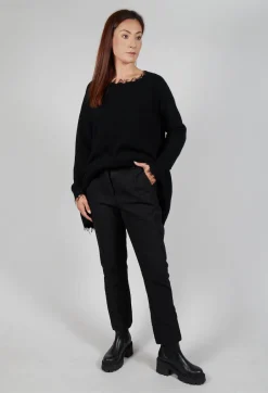 Crinkle Effect Trousers in Black Mel