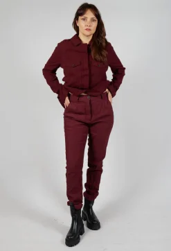 Crinkle Effect Trousers in Merlot Mel