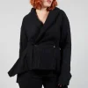 Crinkle Jacket with Asymmetric Hem and Fastening in Black