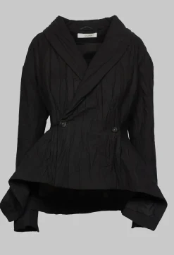 Crinkle Jacket with Asymmetric Hem and Fastening in Black