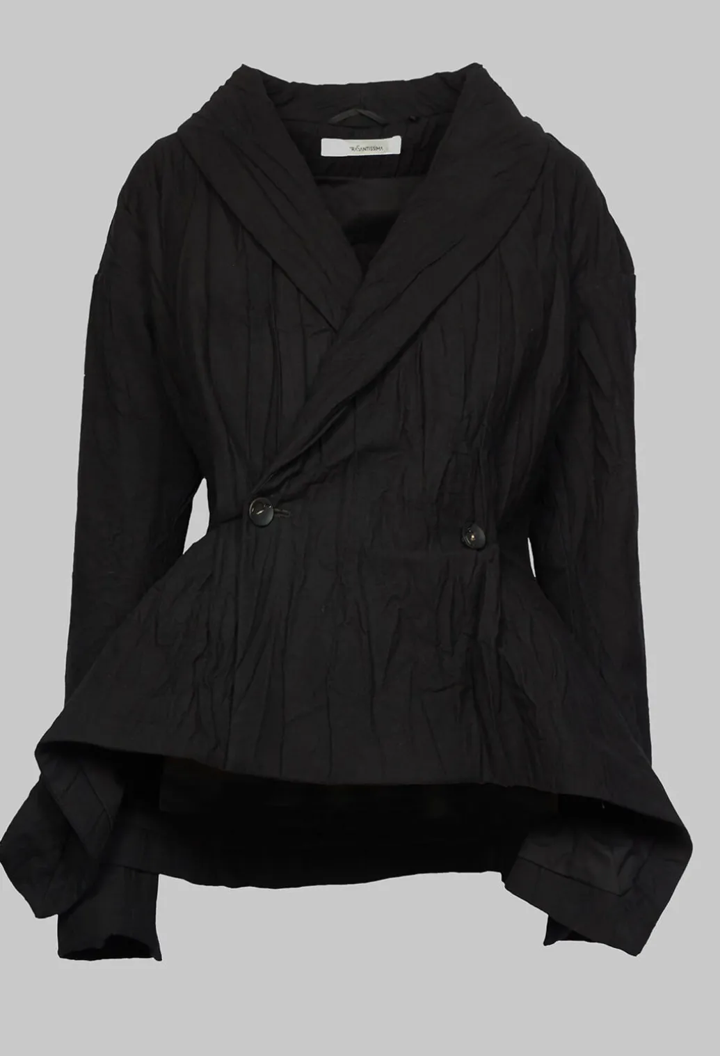 Crinkle Jacket with Asymmetric Hem and Fastening in Black