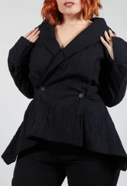 Crinkle Jacket with Asymmetric Hem and Fastening in Black