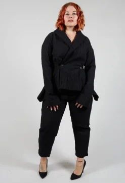Crinkle Jacket with Asymmetric Hem and Fastening in Black