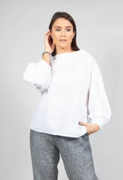 Crinkle Top with Contrasting Sleeves in White