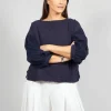Crinkle Top with Contrasting Sleeves in Navy