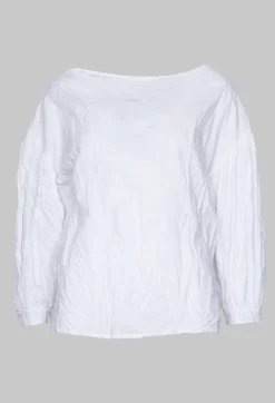 Crinkle Top with Contrasting Sleeves in White