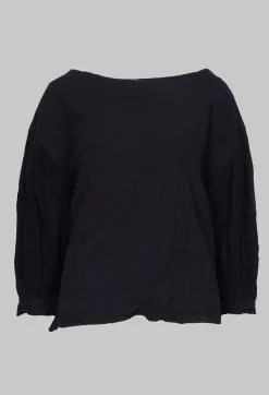 Crinkle Top with Contrasting Sleeves in Navy