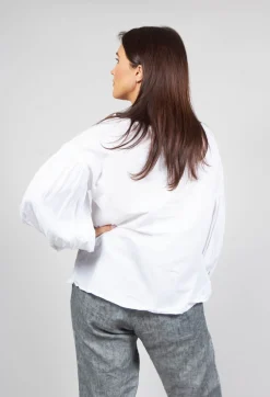 Crinkle Top with Contrasting Sleeves in White