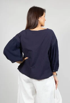 Crinkle Top with Contrasting Sleeves in Navy
