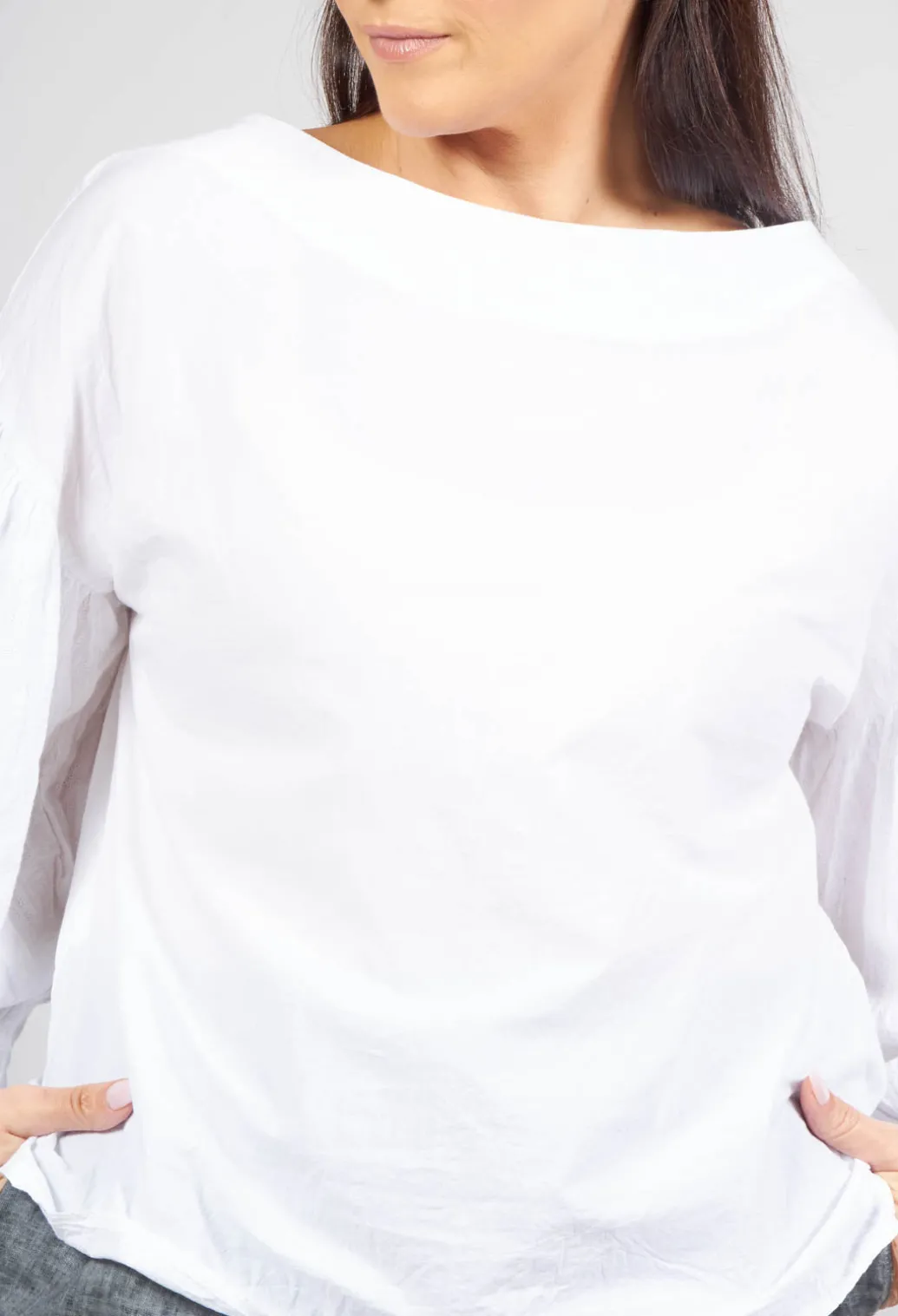 Crinkle Top with Contrasting Sleeves in White