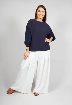 Crinkle Top with Contrasting Sleeves in Navy