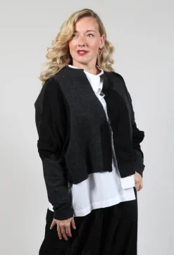 Cropped Cardigan with Contrasting Fabric in Grey