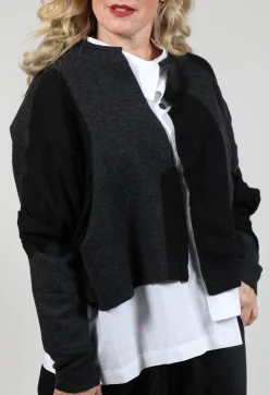 Cropped Cardigan with Contrasting Fabric in Grey