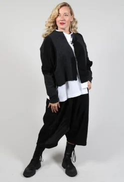 Cropped Cardigan with Contrasting Fabric in Grey