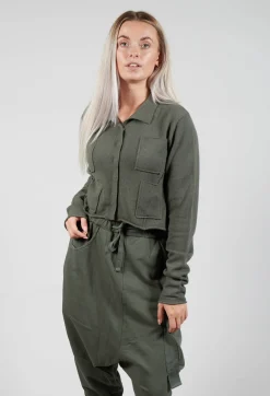Cropped Cardigan with Patch Pockets in Camp