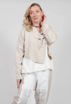 Cropped Cardigan with Pointed Collar in Beige