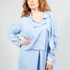 Cropped Cardigan with Pointed Collar in Light Blue