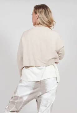 Cropped Cardigan with Pointed Collar in Beige