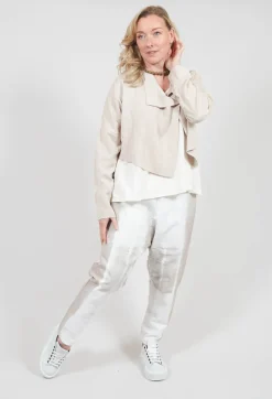 Cropped Cardigan with Pointed Collar in Beige