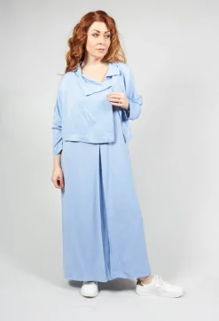 Cropped Cardigan with Pointed Collar in Light Blue