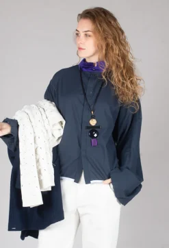 Cropped Cotton Shirt in Blue