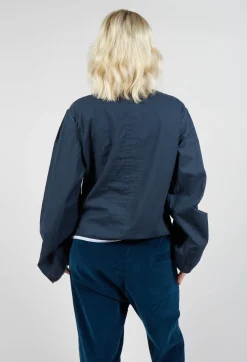 Cropped Cotton Shirt in Blue