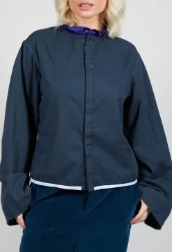 Cropped Cotton Shirt in Blue