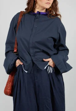 Cropped Cotton Shirt in Blue