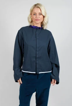 Cropped Cotton Shirt in Blue