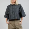 Cropped Denim Shirt in Dark Blue