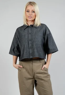 Cropped Denim Shirt in Dark Blue
