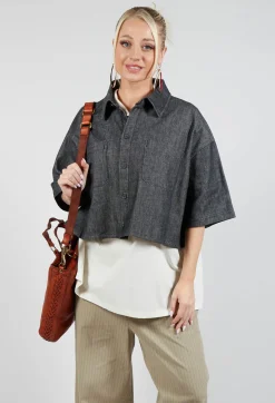 Cropped Denim Shirt in Dark Blue