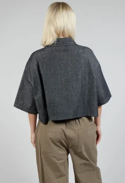 Cropped Denim Shirt in Dark Blue