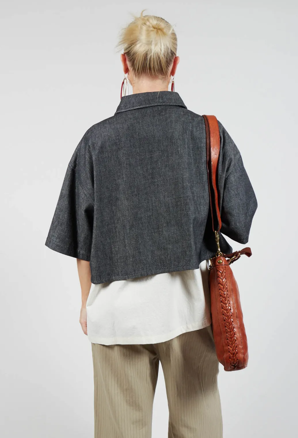 Cropped Denim Shirt in Dark Blue