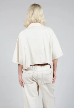 Cropped Denim Shirt in Off White
