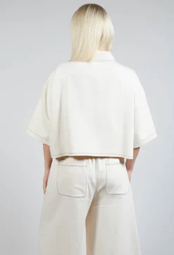 Cropped Denim Shirt in Off White