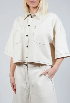 Cropped Denim Shirt in Off White