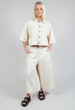 Cropped Denim Shirt in Off White