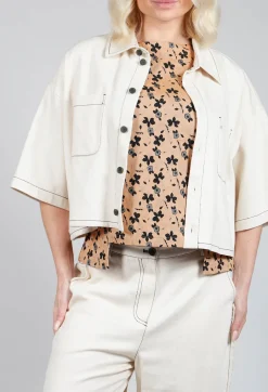 Cropped Denim Shirt in Off White